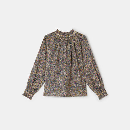 女童棕色碎花棉衬衫