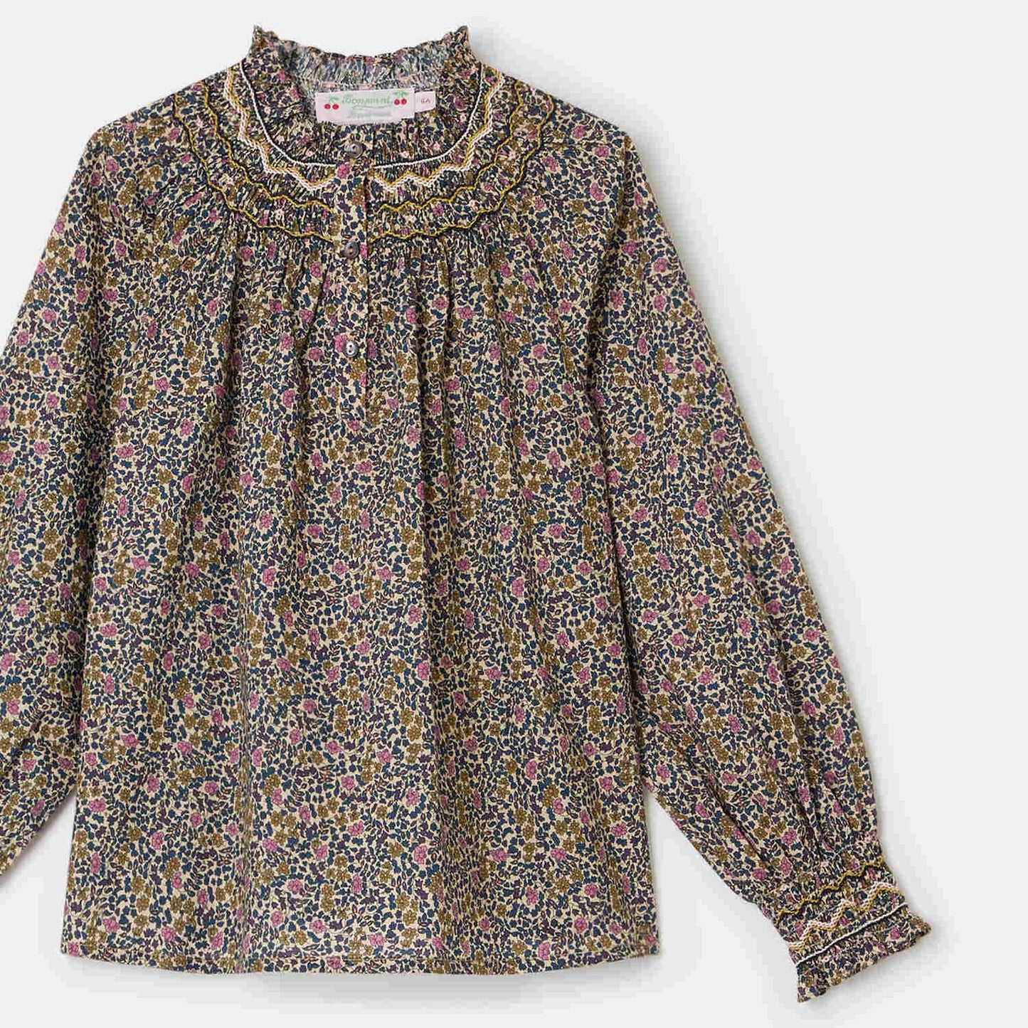 女童棕色碎花棉衬衫