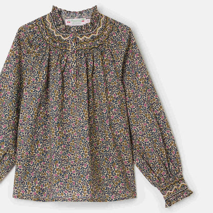 女童棕色碎花棉衬衫