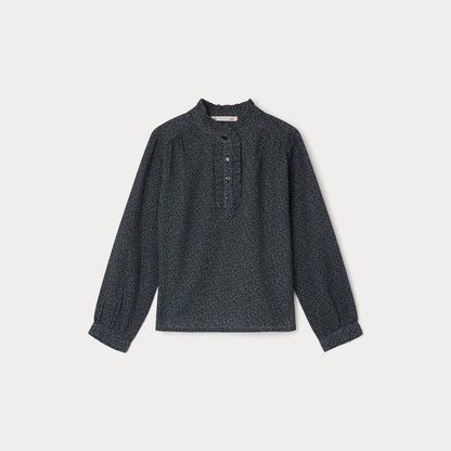 女童深灰色碎花棉衬衫