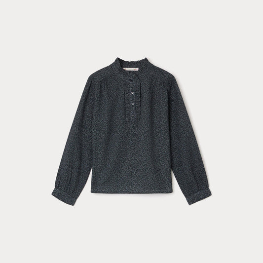 女童深灰色碎花棉衬衫