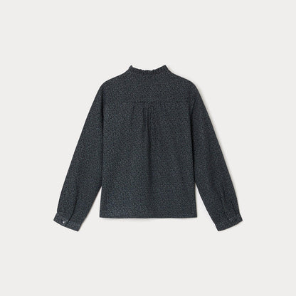 女童深灰色碎花棉衬衫