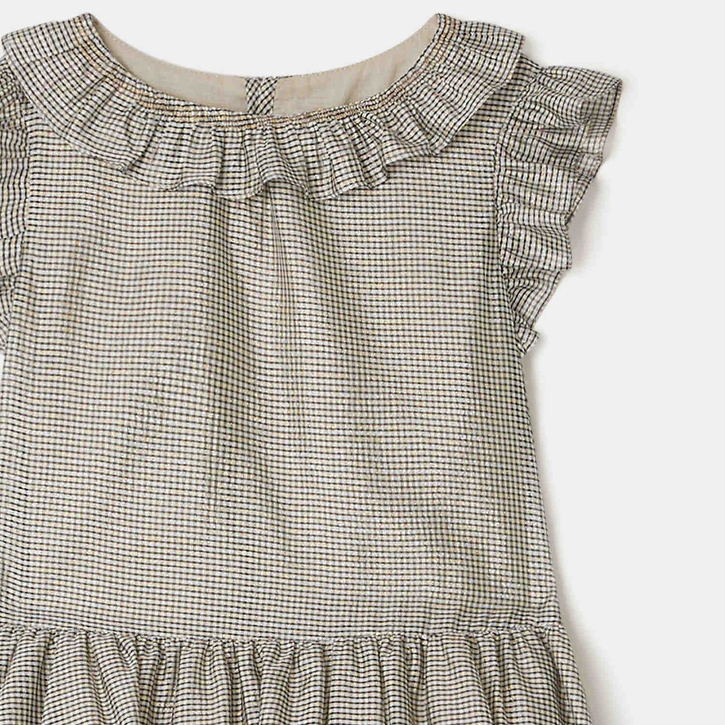 女童银色格子连衣裙