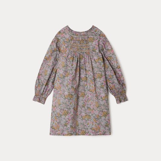 女童灰绿色碎花连衣裙