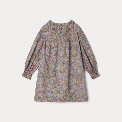 女童灰绿色碎花连衣裙