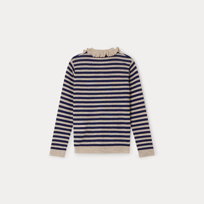 女童蓝色条纹羊毛毛衣