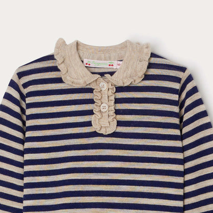 女童蓝色条纹羊毛毛衣