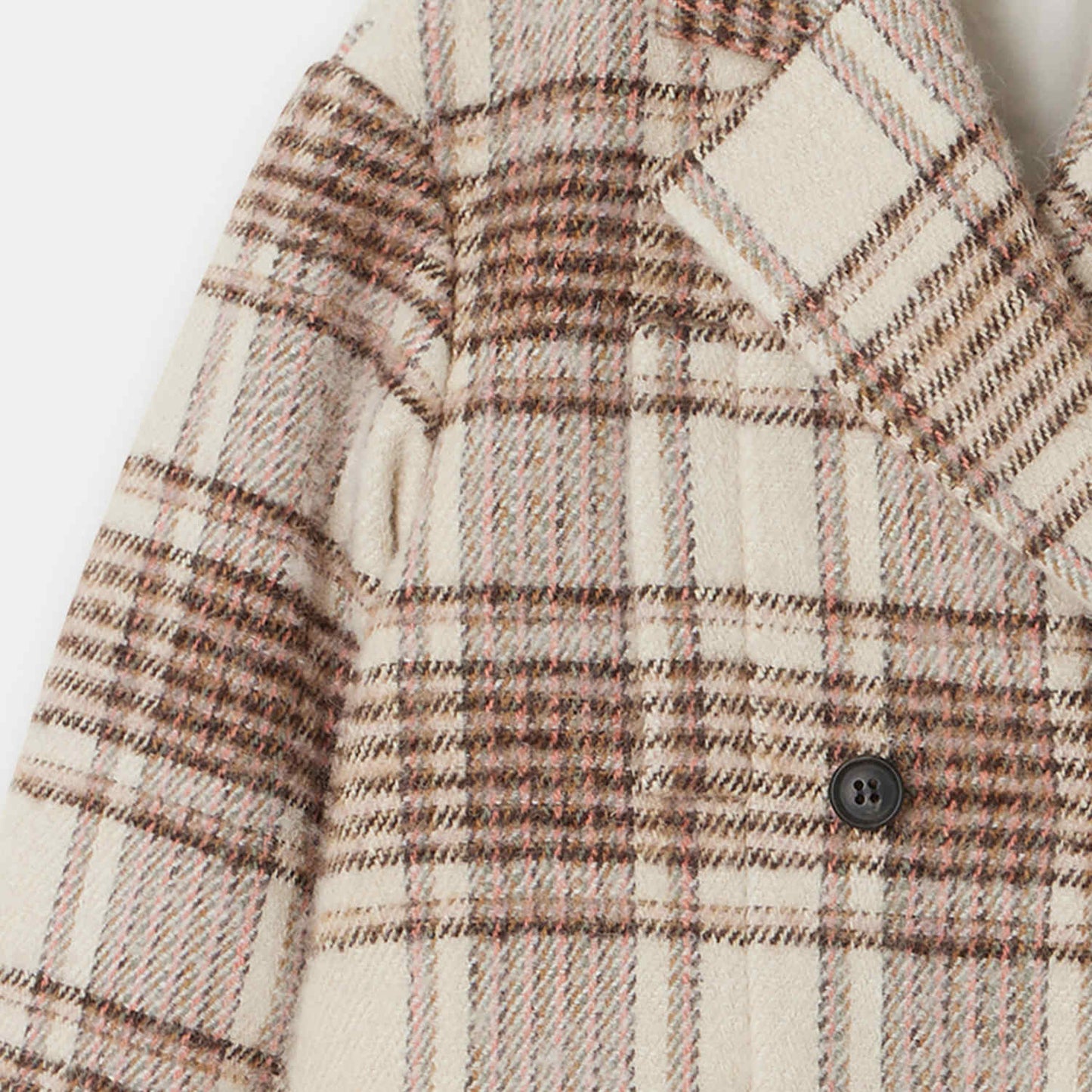 女童米色格子羊毛外套