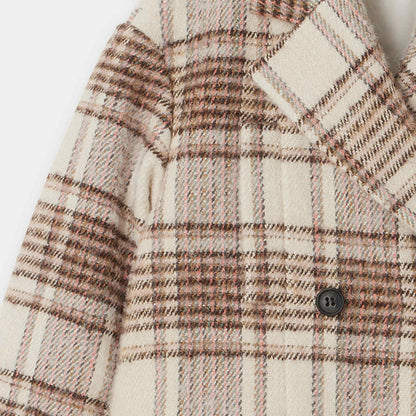 女童米色格子羊毛外套