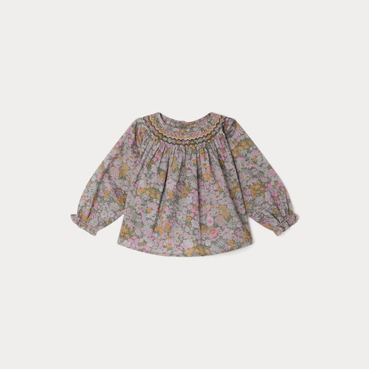 女婴灰绿色碎花棉上衣