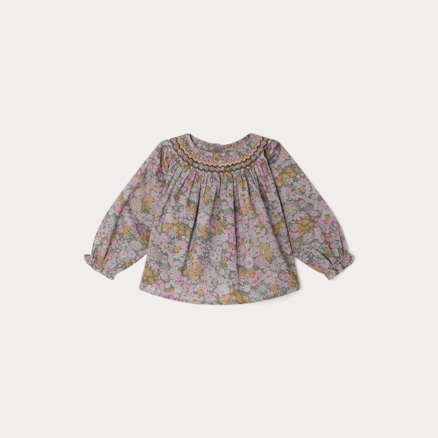 女婴灰绿色碎花棉上衣