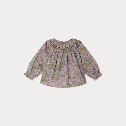 女婴灰绿色碎花棉上衣