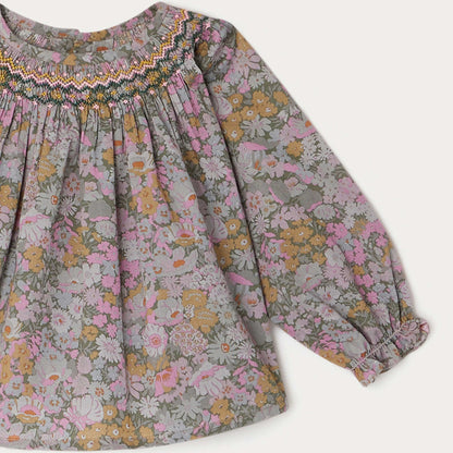 女婴灰绿色碎花棉上衣