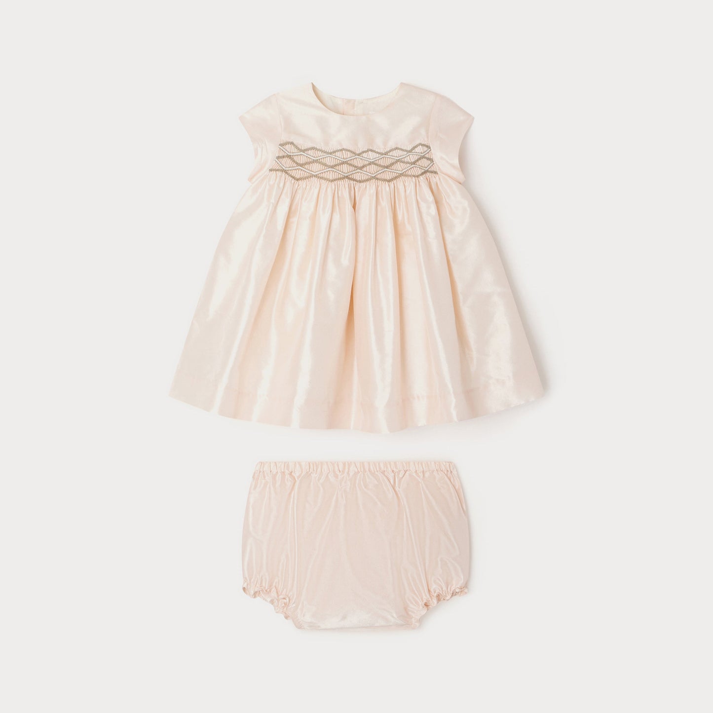 女婴粉色真丝连衣裙套装