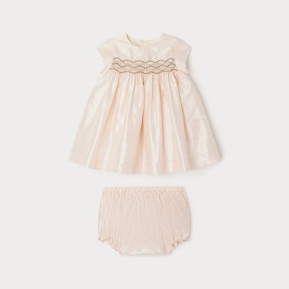 女婴粉色真丝连衣裙套装