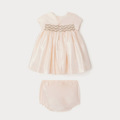女婴粉色真丝连衣裙套装