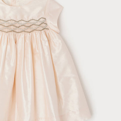 女婴粉色真丝连衣裙套装