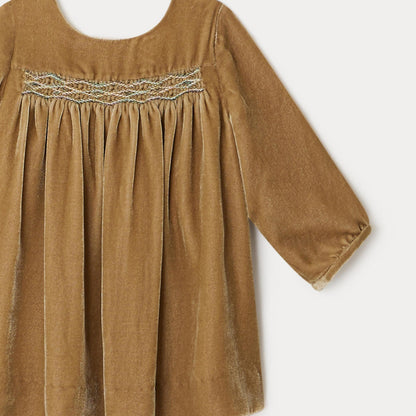 女婴浅褐色丝绒连衣裙