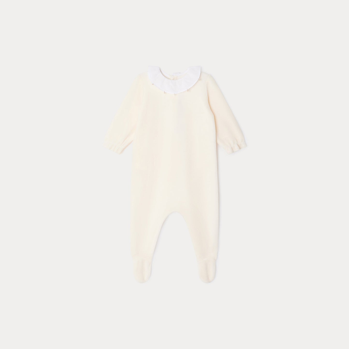女婴白色荷叶边棉连体衣