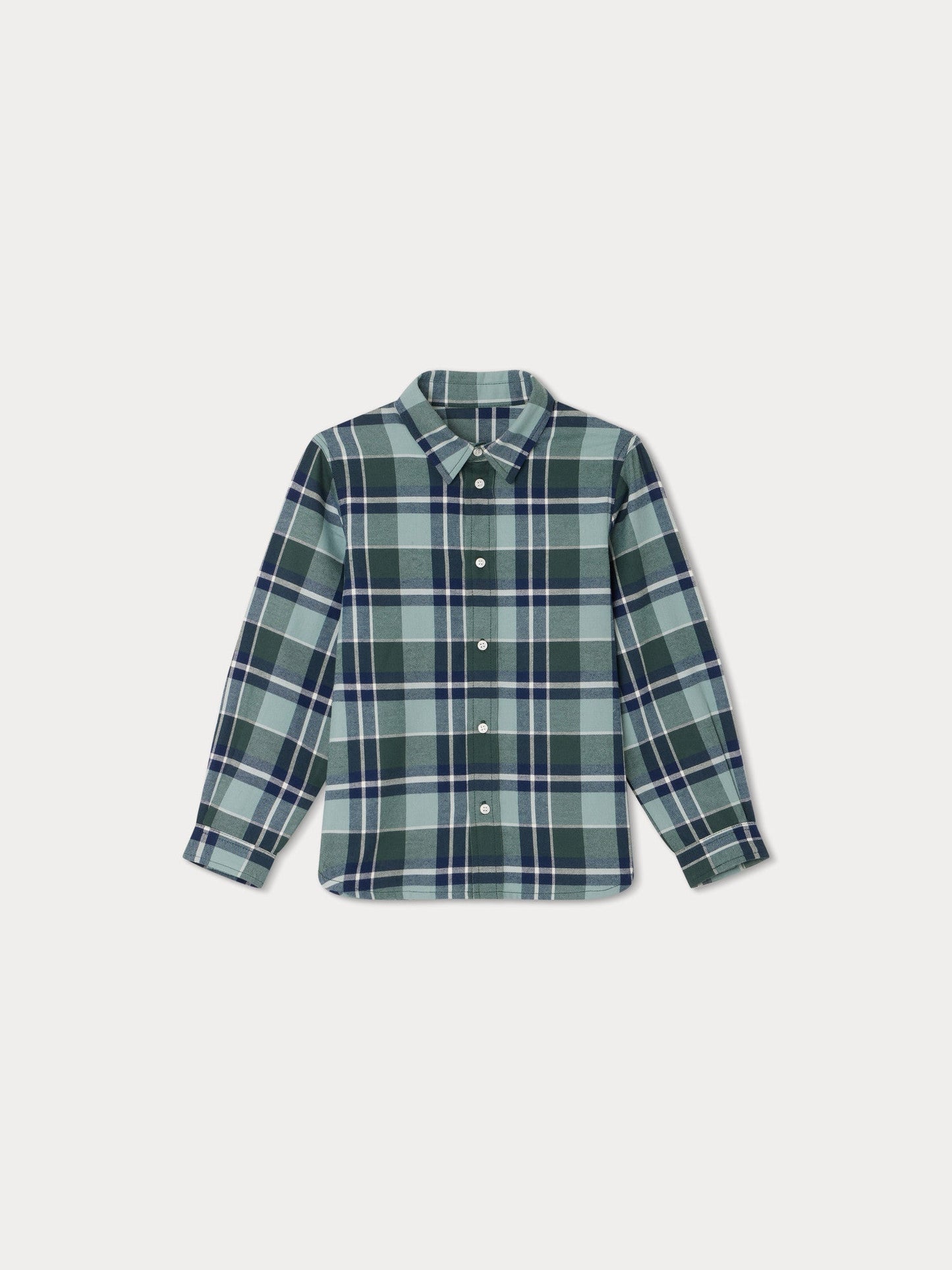 男童绿色格子棉衬衫