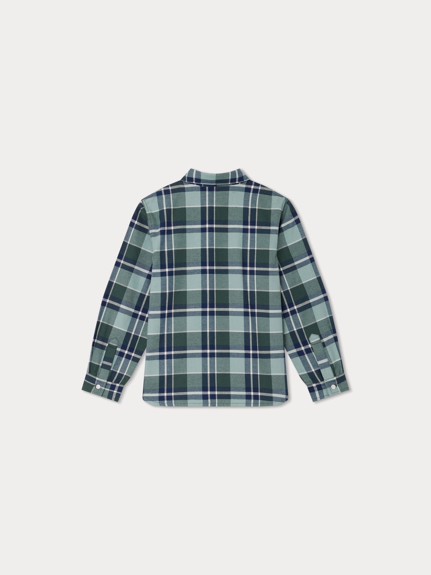 男童绿色格子棉衬衫