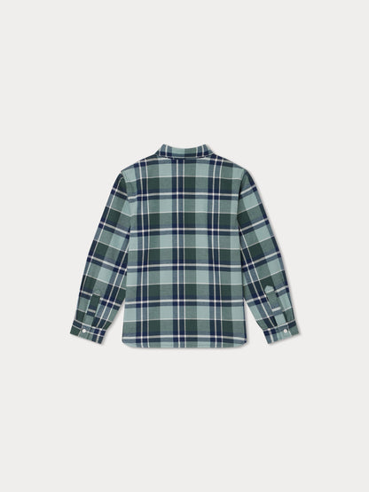 男童绿色格子棉衬衫