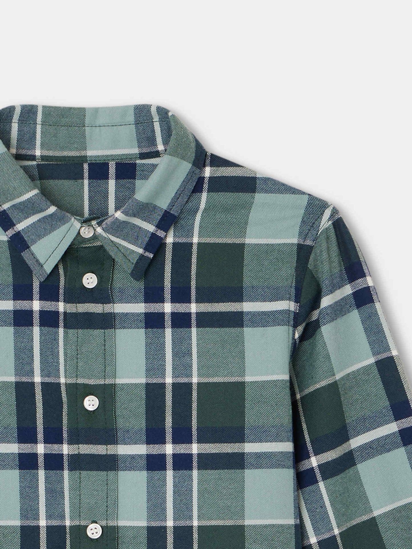 男童绿色格子棉衬衫