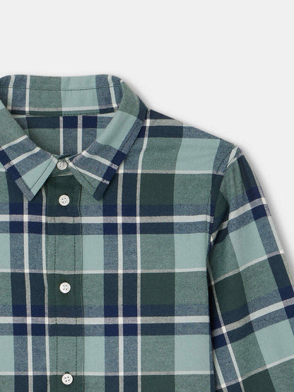 男童绿色格子棉衬衫
