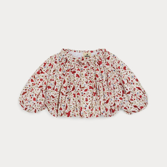 女童象牙白碎花棉衬衫