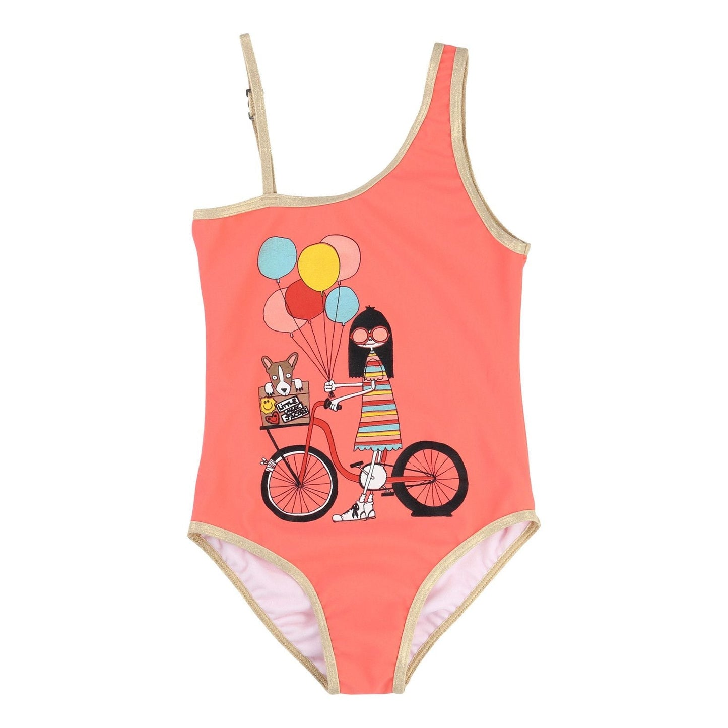 Girls Pink 'Mrs Marc' Printed Asymmetrical Straps Swimsuit
