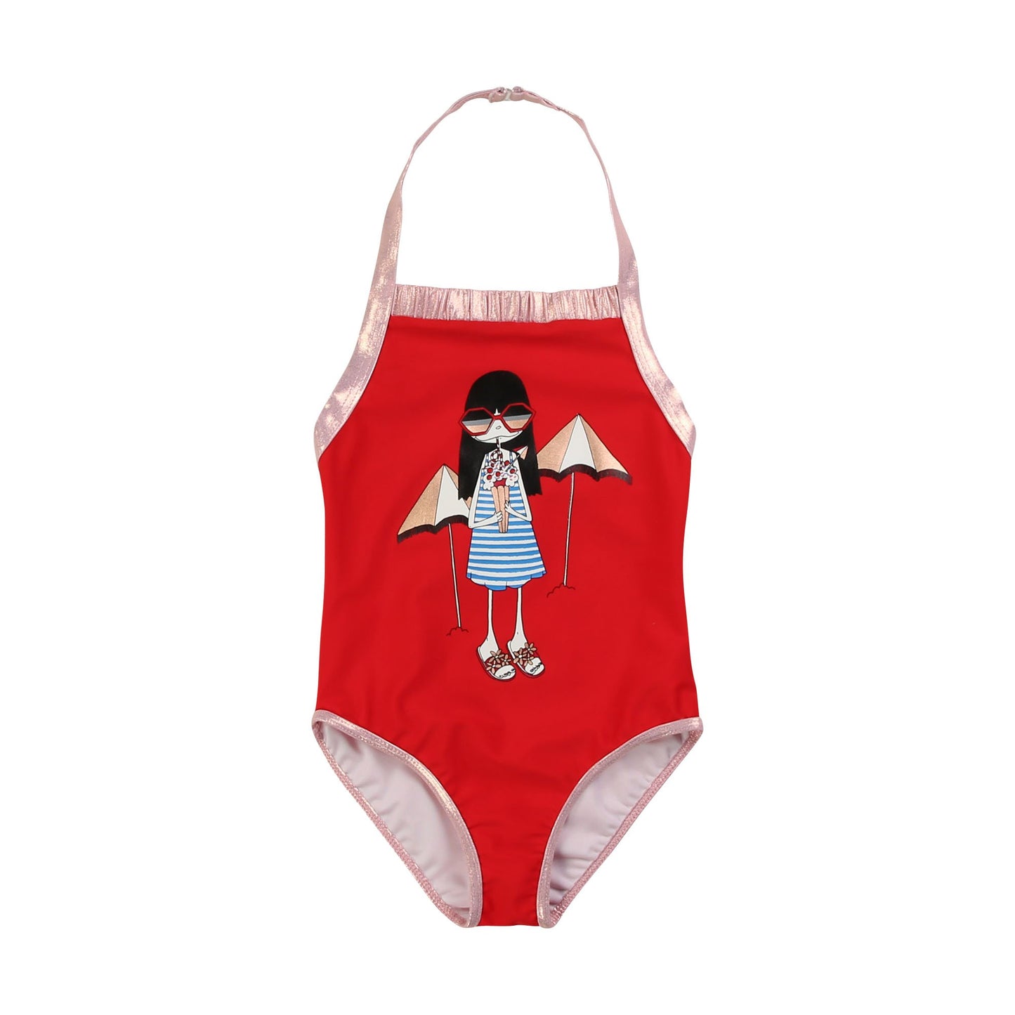 Girls Red Printing Swimsuit