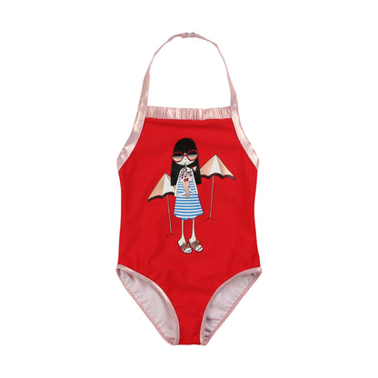 Girls Red Printing Swimsuit