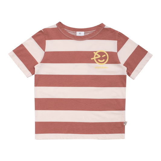儿童砖红色条纹棉T恤