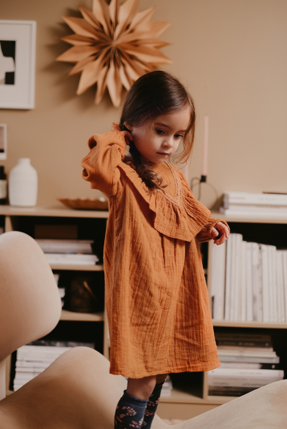 Girls Dark Safran Organic Cotton Dress