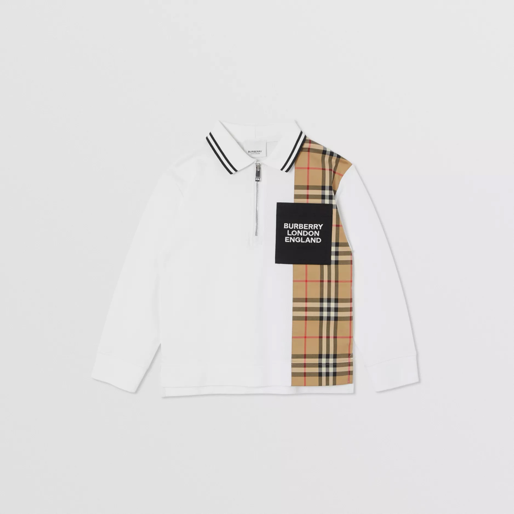 男童白色Logo棉Polo衫