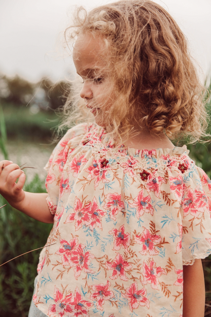 女童粉色碎花棉连衣裙