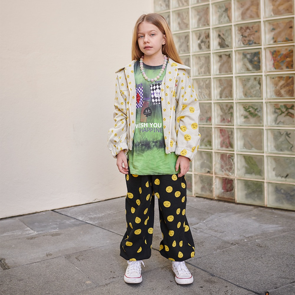 儿童黑色印花棉长裤