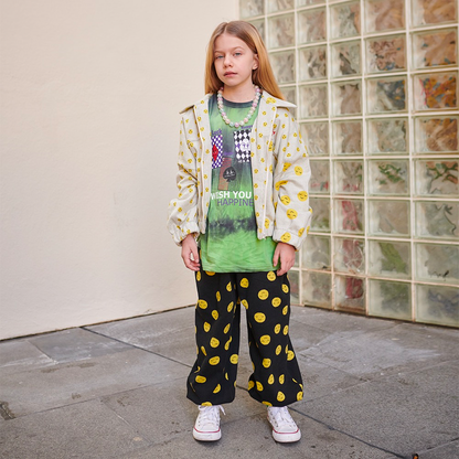 儿童黑色印花棉长裤