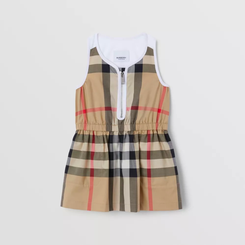 女婴米色格子连衣裙
