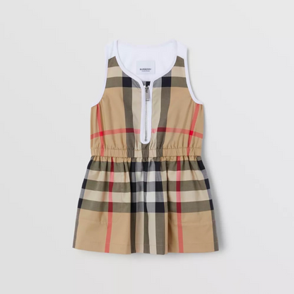 女婴米色格子连衣裙