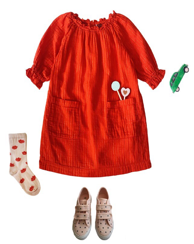 女童红色棉连衣裙