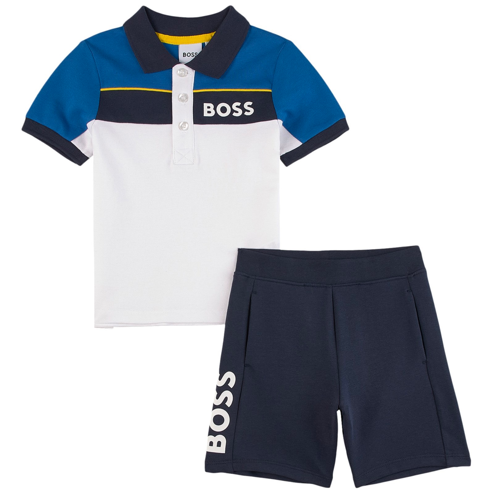 男婴蓝色Polo衫棉套装