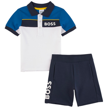 男婴蓝色Polo衫棉套装