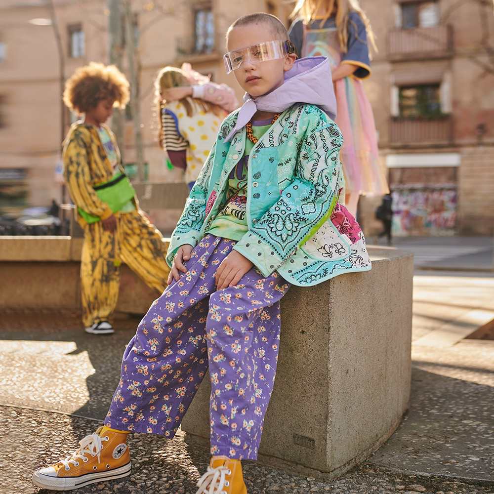 儿童紫色碎花棉长裤