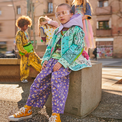 儿童紫色碎花棉长裤