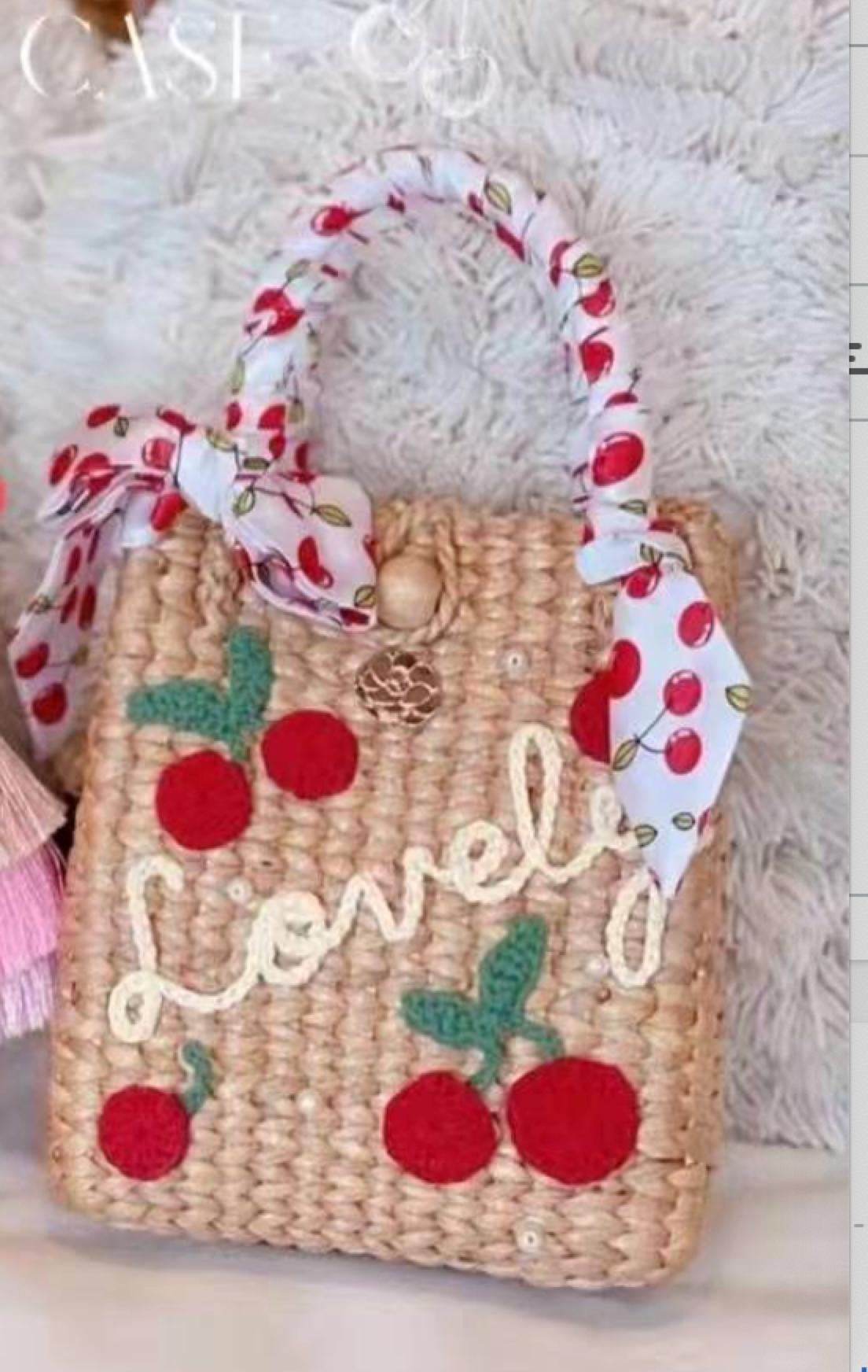 儿童红色樱桃“lovely”复古草编包