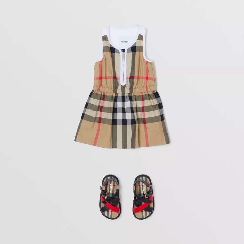 女婴米色格子连衣裙