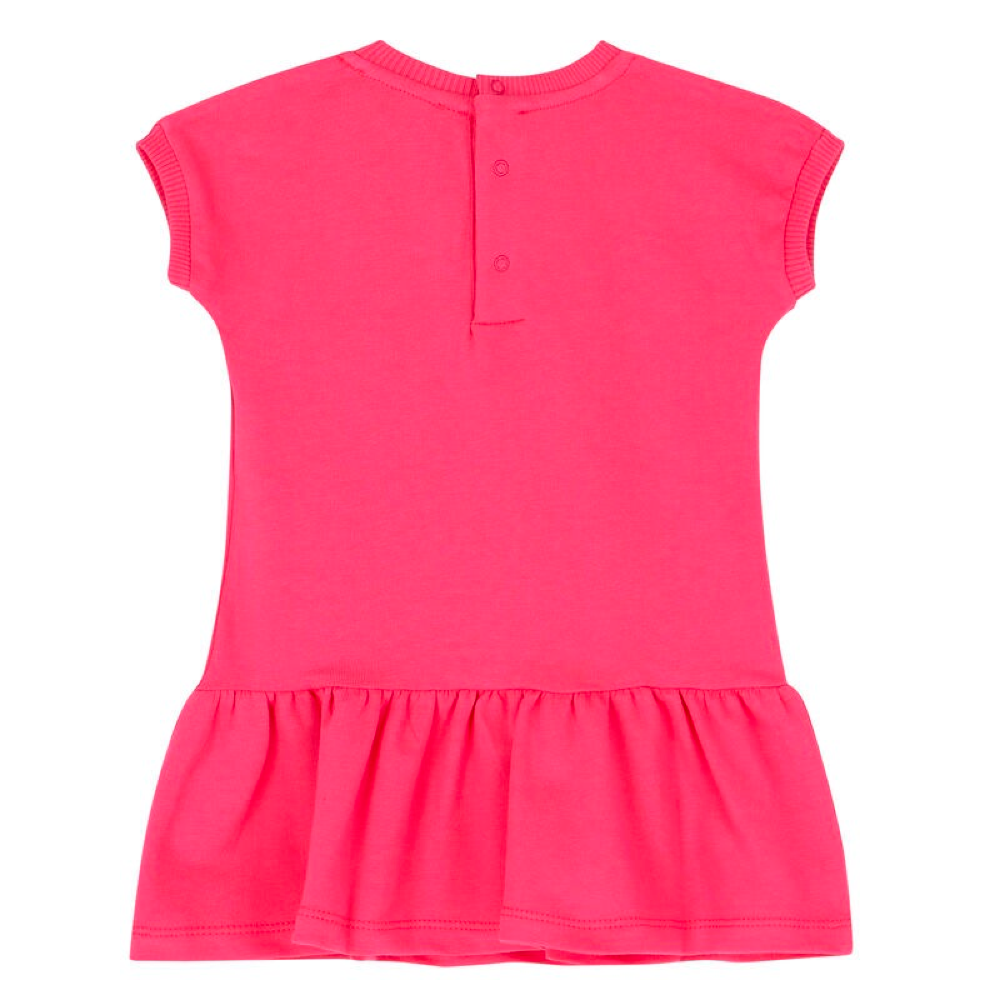 女婴粉色泰迪熊棉连衣裙
