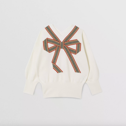 Girls Ivory Bow Jumper