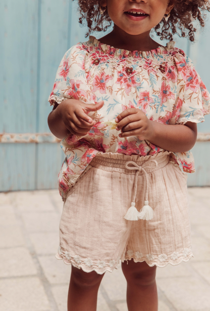 女童粉色碎花棉连衣裙